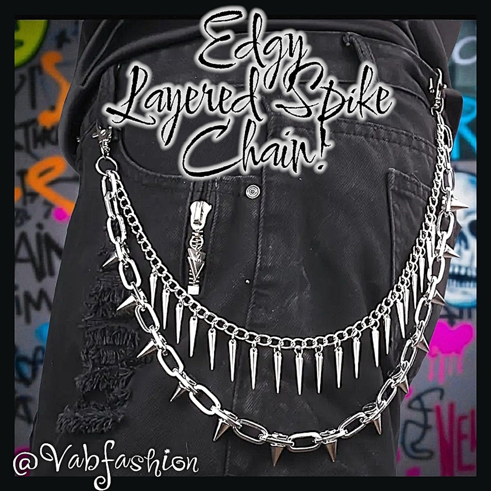 Edgy, Punk Layered Silver Spike Pants/Wallet Chain